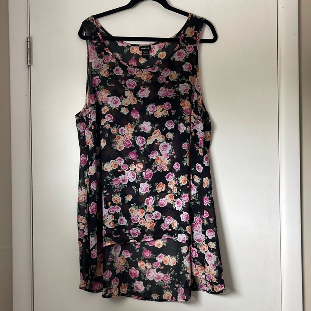 Torrid Sheer Hi-Low Sleeveless Floral Print Top